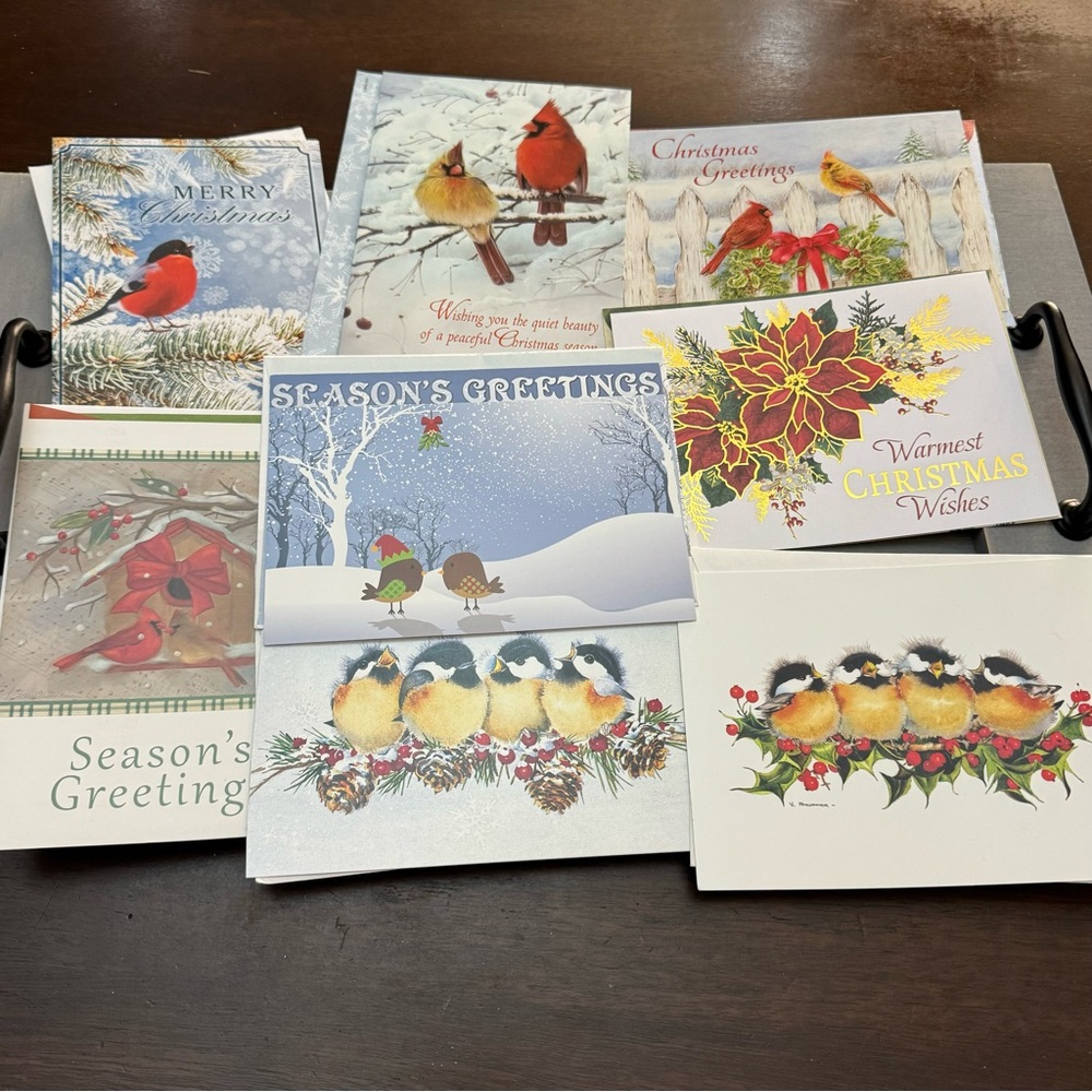 Set of 8 Vintage Christmas Greeting Bird Cards Assorted